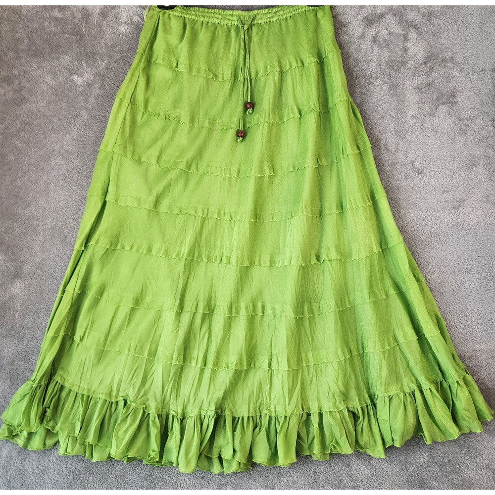 Mix Nouveau Skirt Womens Large Lime Green Tiered Boho Ruffle Maxi Bohemian